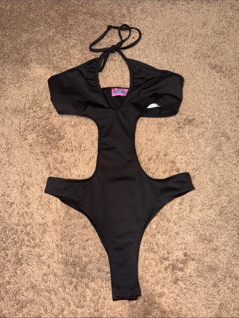 Edikted Black Cutout Bodysuit with Halter Tie